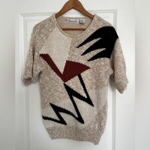 Vintage Women's Hand Knitted Sweater - Abstract Pattern/ Geometric Shapes